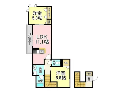 シャーメゾン南丘(2LDK/2階)の間取り写真