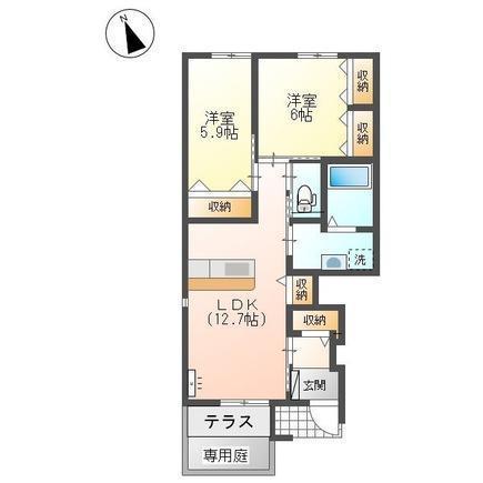 メルヴェーユI(2LDK/1階)の間取り写真