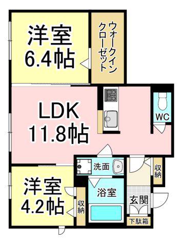 シャルムひびきの (2LDK/1階)の間取り写真