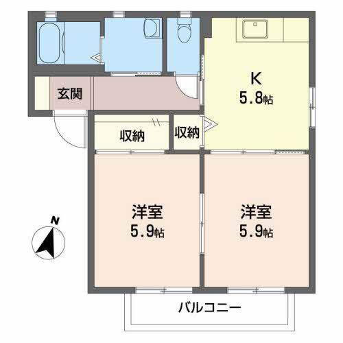 メゾンウェーブA棟(2K/2階)の間取り写真