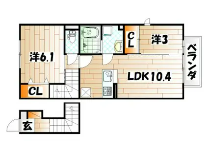 ルミナス須賀(2LDK/2階)の間取り写真