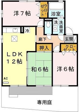 ヒルグレイスA棟(3LDK/1階)の間取り写真