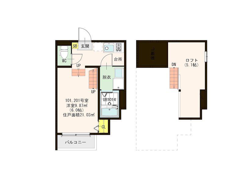 CARPE DIEM千早(1K/1階)の間取り写真
