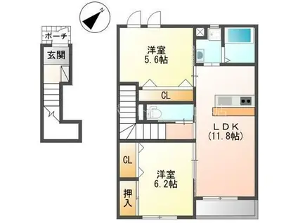 CIEL(2LDK/2階)の間取り写真