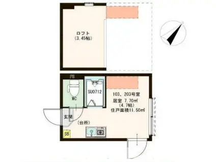 アミーゴ平井(ワンルーム/1階)の間取り写真