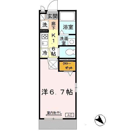 セジュール西代IB棟(1K/1階)の間取り写真