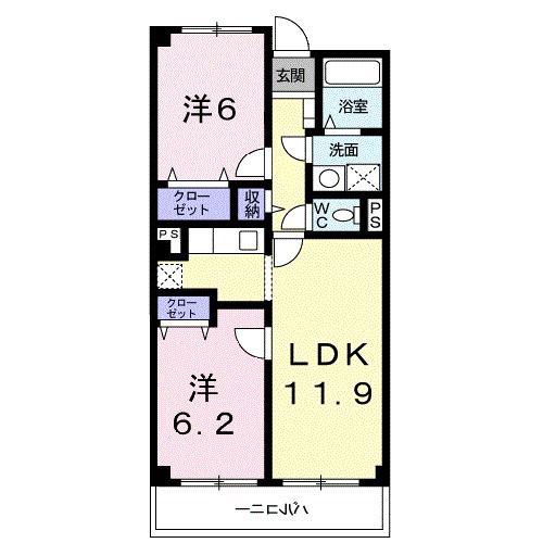 エレガンツァB(2LDK/1階)の間取り写真