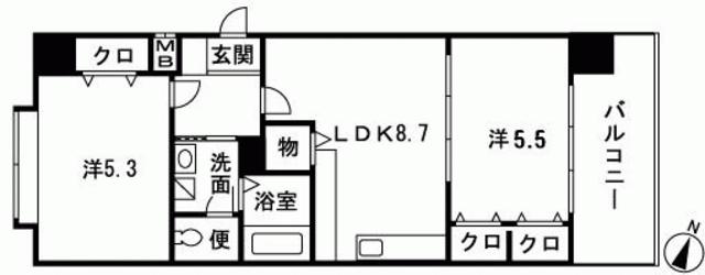 グランパーク天神(2LDK/9階)の間取り写真
