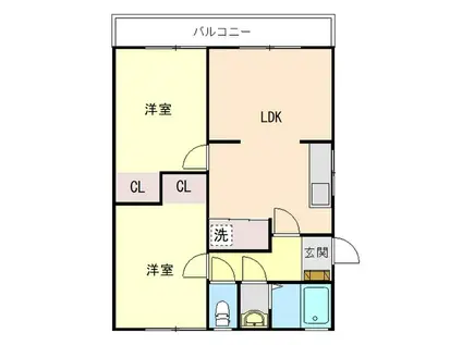 シュガーハイツ(2LDK/2階)の間取り写真
