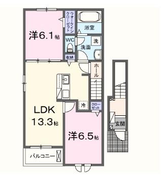 リバーストーン マキバ I(2LDK/2階)の間取り写真