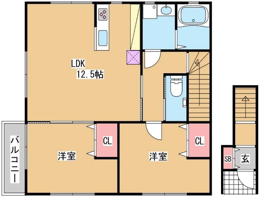 カリン会下山(2LDK/2階)の間取り写真