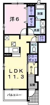 グランシャルムB(1LDK/1階)の間取り写真