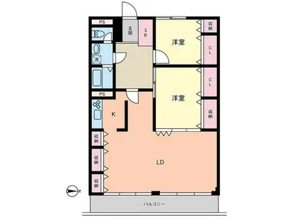 逗子ホワイトハウス(2LDK/1階)の間取り写真