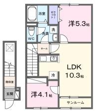 カーサヴィゴ鴨方(2LDK/2階)の間取り写真