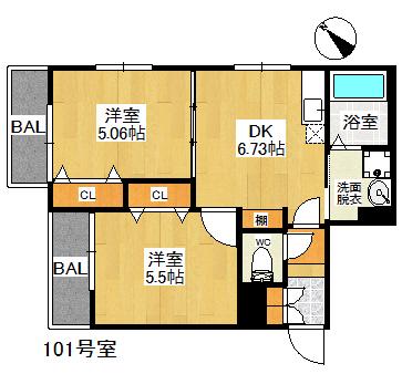 GRANDTIC NO NO大橋南(2DK/1階)の間取り写真