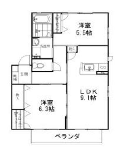 ヴィラ・ルミエール(2LDK/1階)の間取り写真