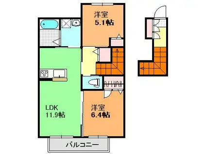 ニュー・モンテ(2LDK/2階)の間取り写真