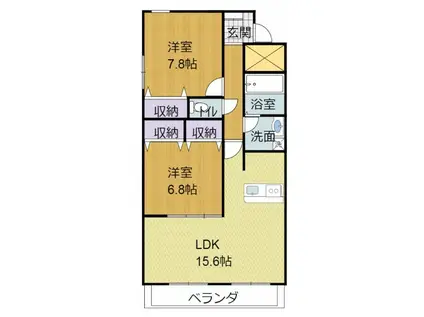 ルネス恵み野(2LDK/1階)の間取り写真