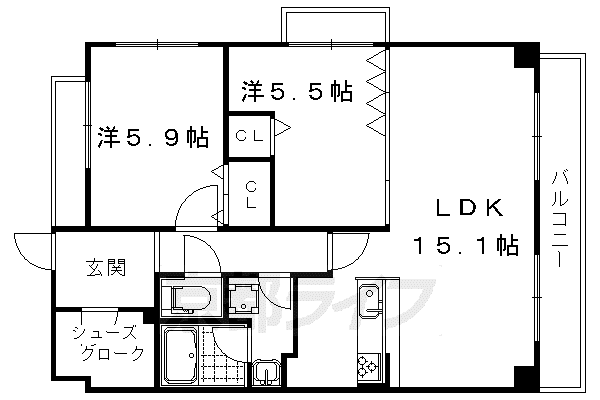 ディアコート葛野三条(2LDK/4階)の間取り写真