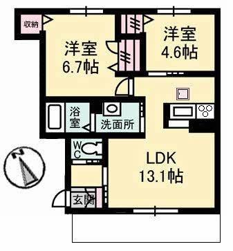 ヴァン・パサージュB棟(2LDK/1階)の間取り写真