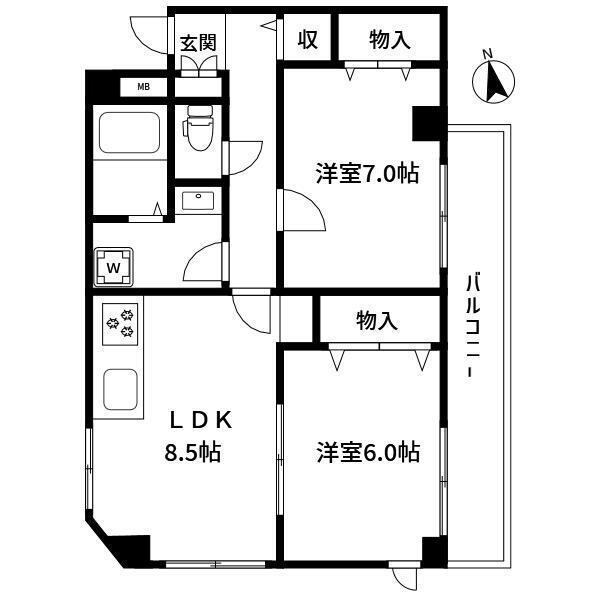 ファインクレスト伊勢町(2LDK/3階)の間取り写真