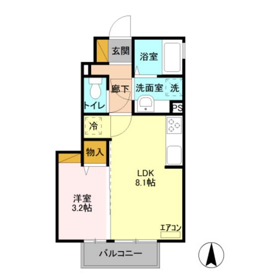 ルシール細谷D(1LDK/1階)の間取り写真