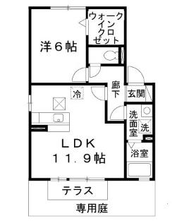 ラミュー久宝寺I(1LDK/1階)の間取り写真