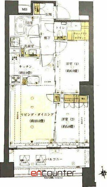 グランリビオ ザ・レジデンス(2SLDK/6階)の間取り写真