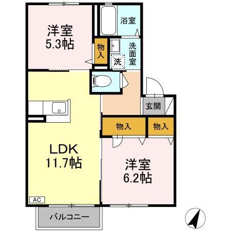 シャーメゾンIRIYA A(2LDK/1階)の間取り写真