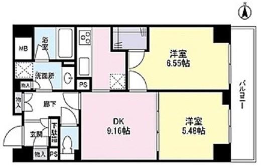 アイム白金高輪(2DK/6階)の間取り写真