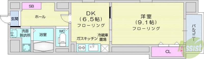 ヴィアーレ勾当台Ⅰ(1DK/8階)の間取り写真