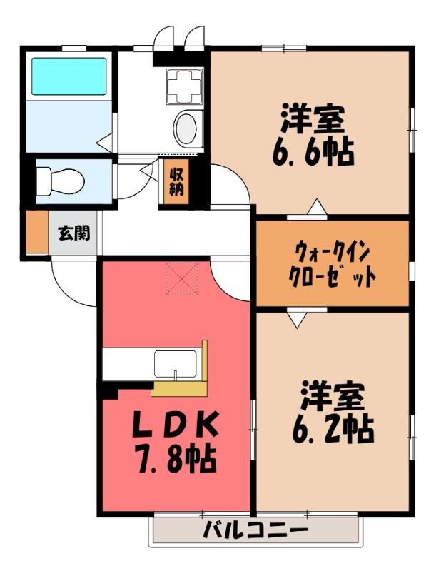 カーサドマーニC(2LDK/2階)の間取り写真