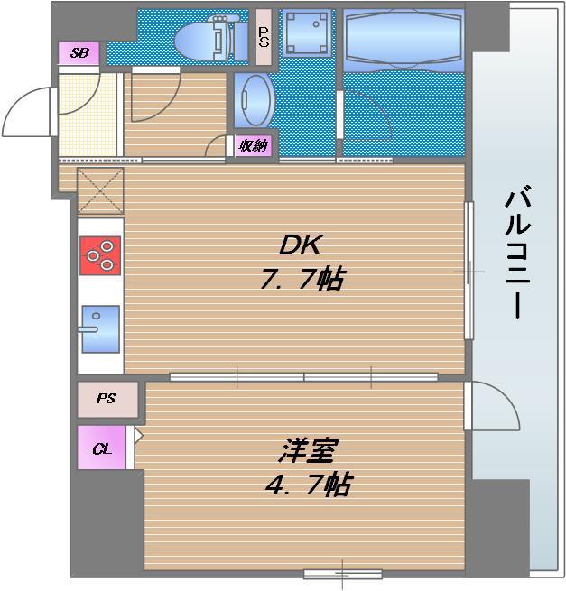 セイワパレス玉造駅前(1DK/8階)の間取り写真