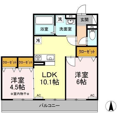 シティハウス高萩3(2LDK/3階)の間取り写真