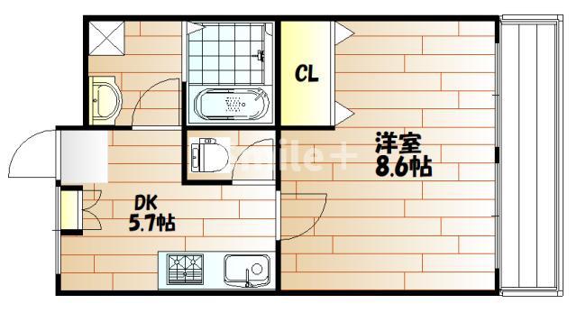 原尾島フロントガーデンマンション(1DK/3階)の間取り写真