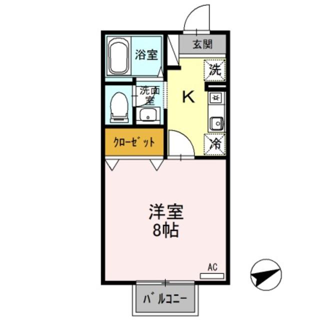 ビビッドK(1K/2階)の間取り写真
