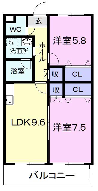 アプローズ広見(2LDK/3階)の間取り写真