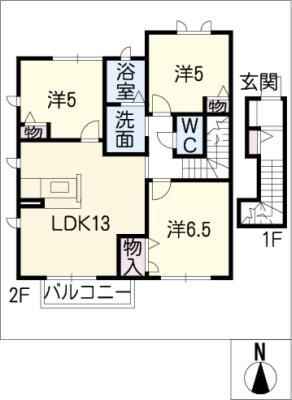 アルファ・ステージ B棟(3LDK/2階)の間取り写真
