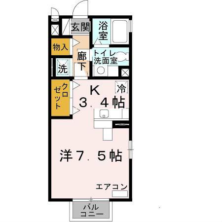 カーサアリビオ(ワンルーム/2階)の間取り写真