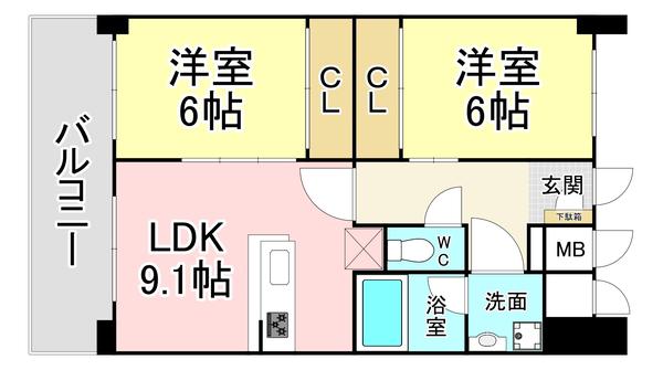 フィオレンティーナ(2LDK/10階)の間取り写真