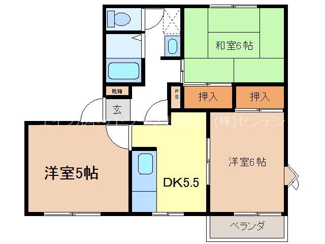 ハイツ美穂C棟(3K/2階)の間取り写真