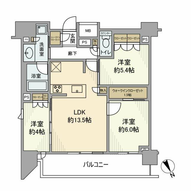リビオ蒲田ザ・ゲート(3LDK/12階)の間取り写真