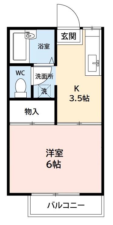 タウニィ石原D棟(1K/1階)の間取り写真