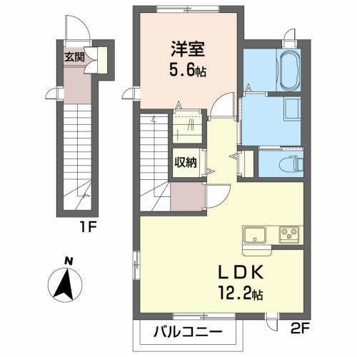 ＪＲ奥羽本線 秋田駅 徒歩6分 2階建 築11年(1LDK/2階)の間取り写真