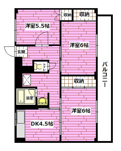 ビレッジハイツ宮ヶ迫 1号棟(3DK/4階)の間取り写真