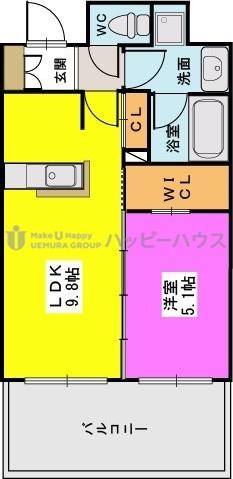 西鉄天神大牟田線 筑紫駅 徒歩4分 10階建 築10年(1LDK/7階)の間取り写真