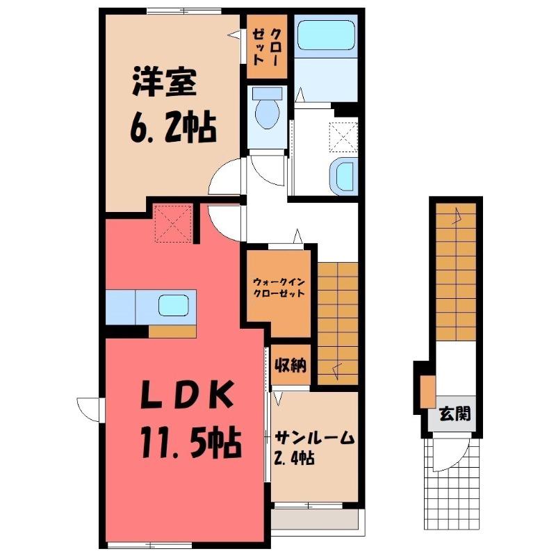 ヒカルサ深谷上野台(1LDK/2階)の間取り写真
