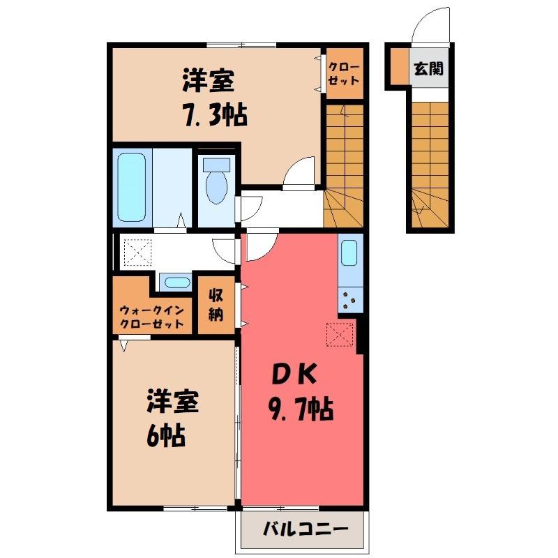 ダイヤモンドA(2DK/2階)の間取り写真