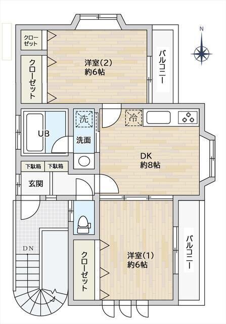 グリーンノート(2DK/2階)の間取り写真