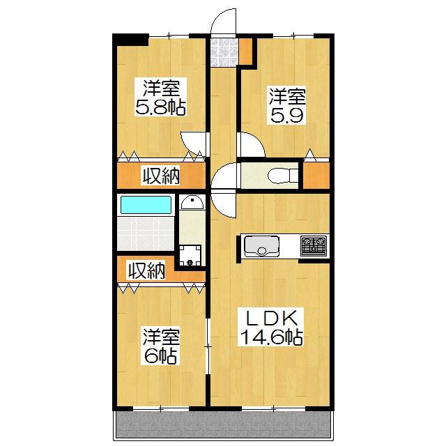 コンフォート下鴨(3LDK/1階)の間取り写真